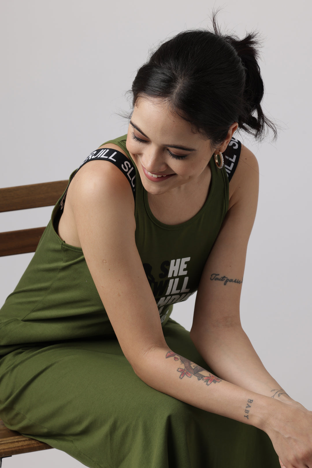 Pesto Greens Sporty Luxe Lounge Dress With Freshon Finish