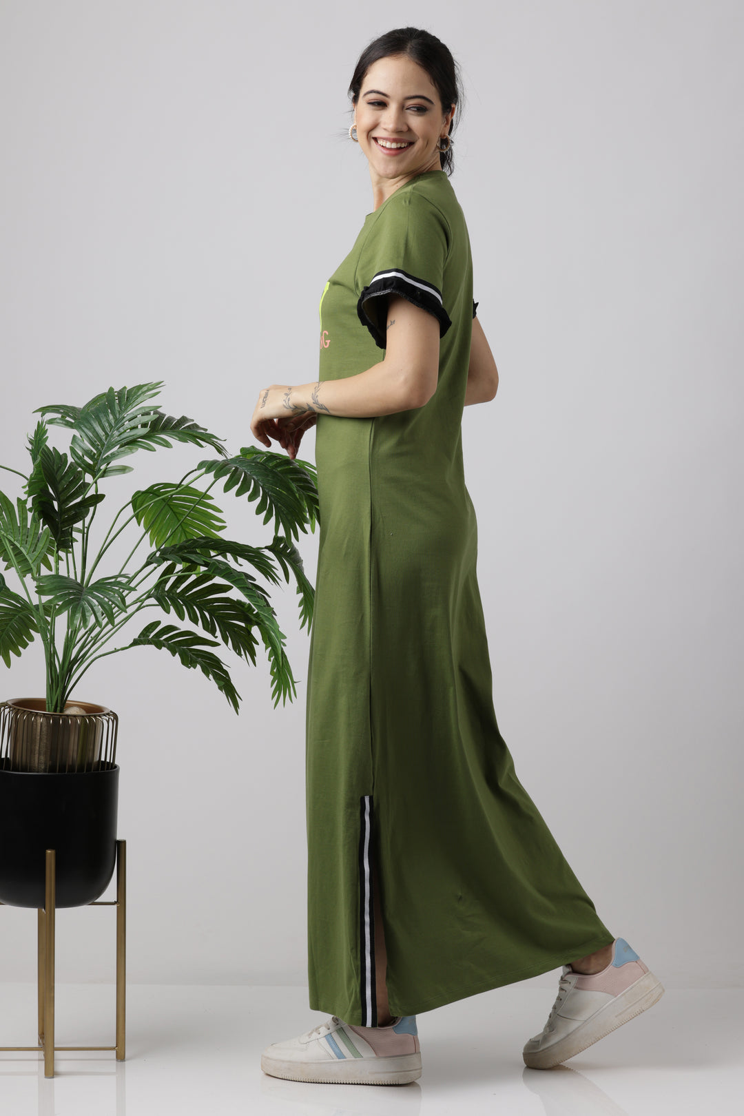 Shop Cedar Green Snooze cotton night dress for women SlumberJill Shop Cedar Green Snooze cotton night dress for women SlumberJill