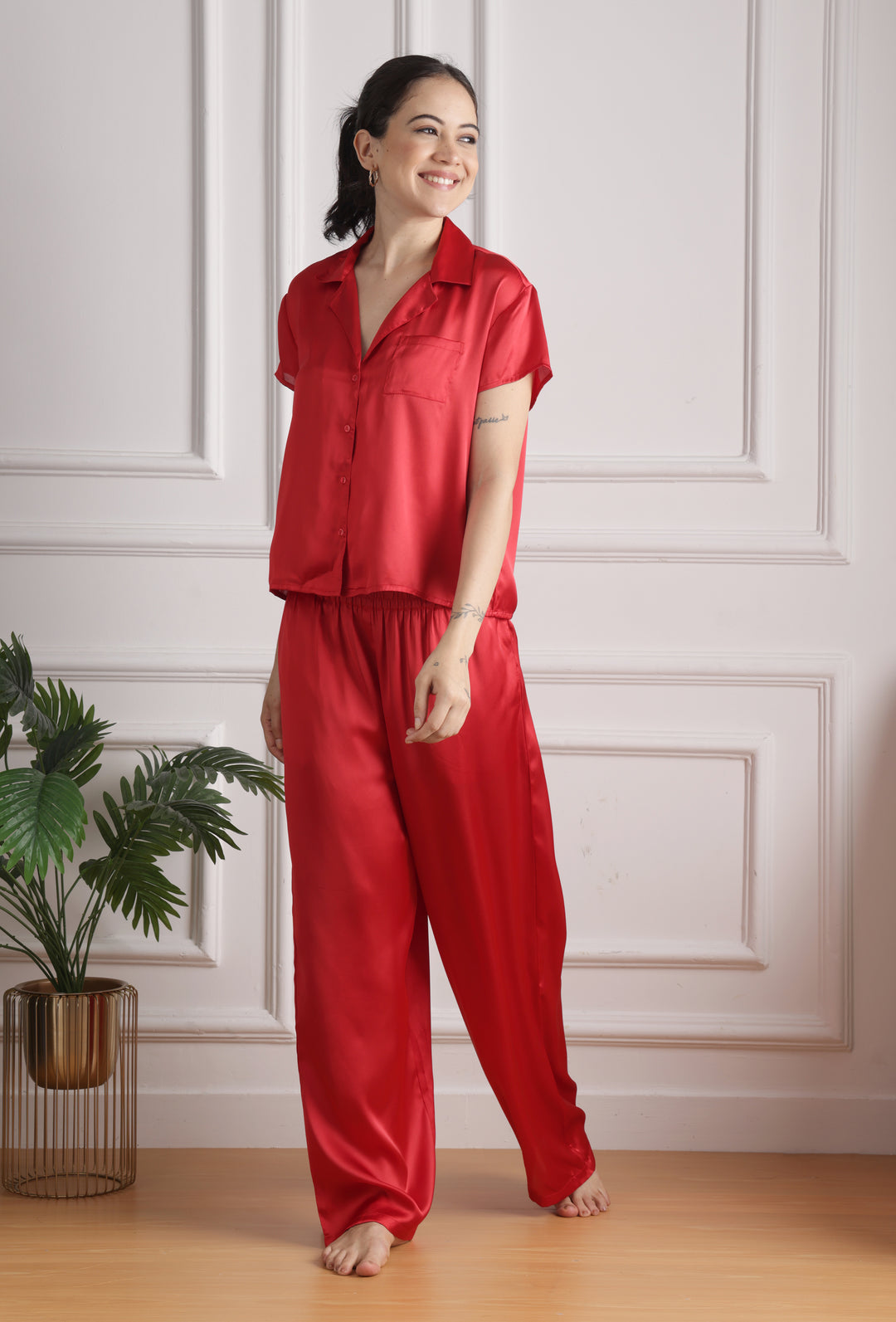 Crimson Elegance Collared PJ Set