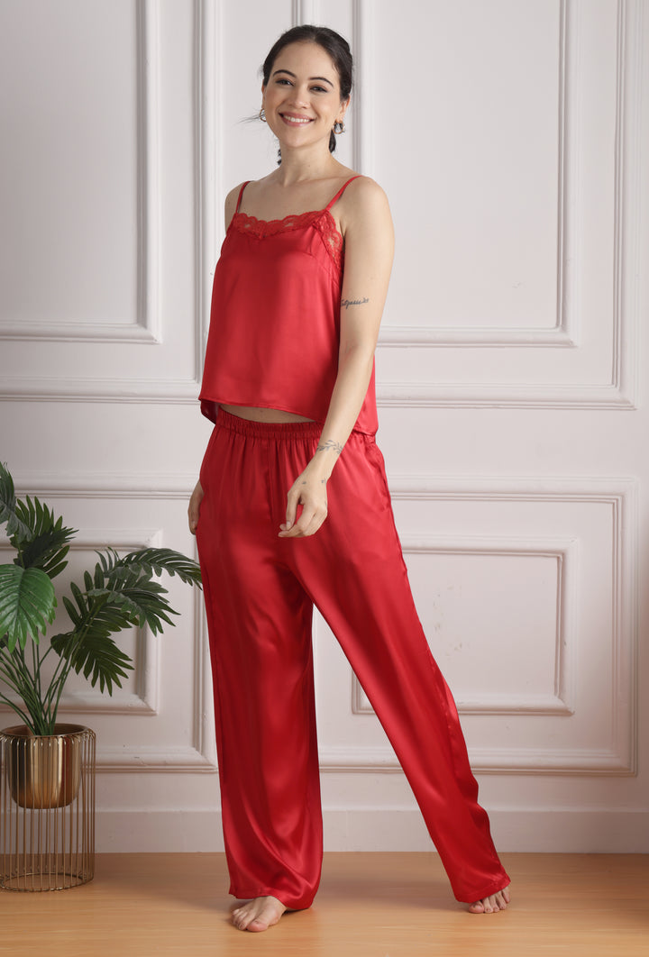 Crimson Cami Top satin pajama set for women