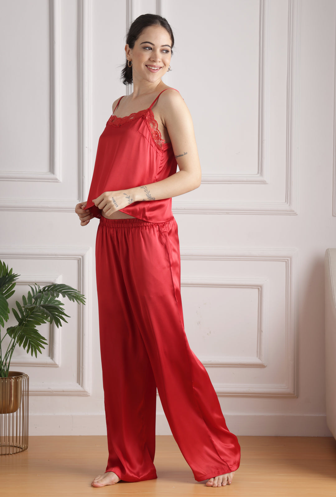 Crimson Cami Top satin pajama set for women