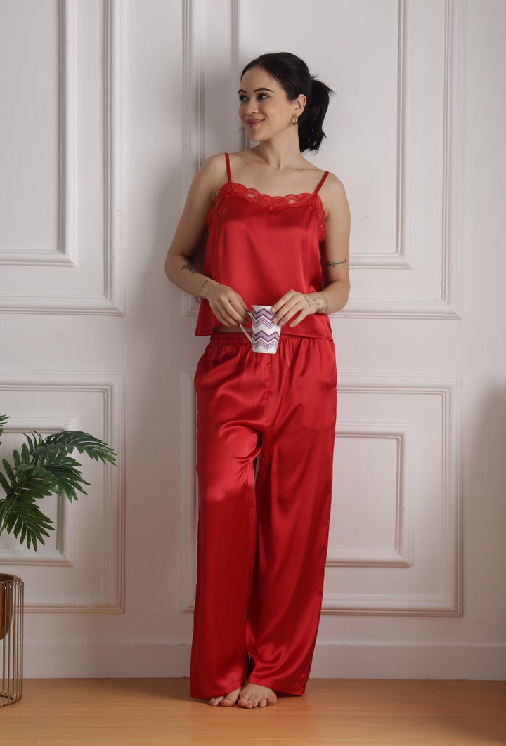 Crimson Cami Top satin pajama set for women