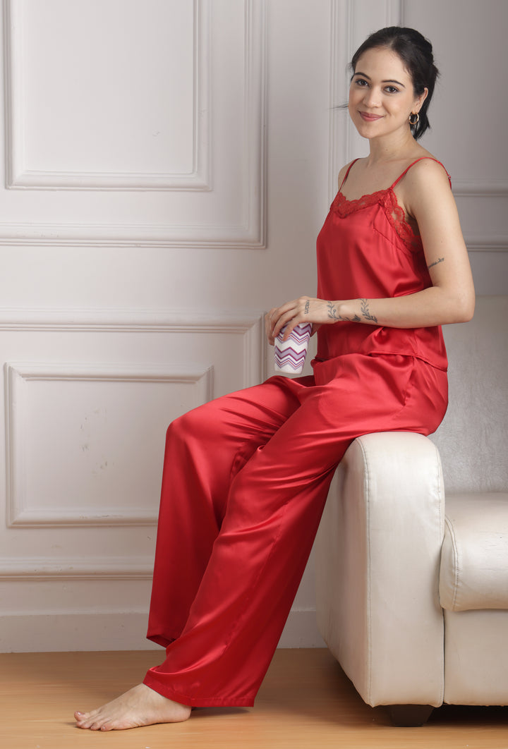 Crimson Cami Top satin pajama set for women