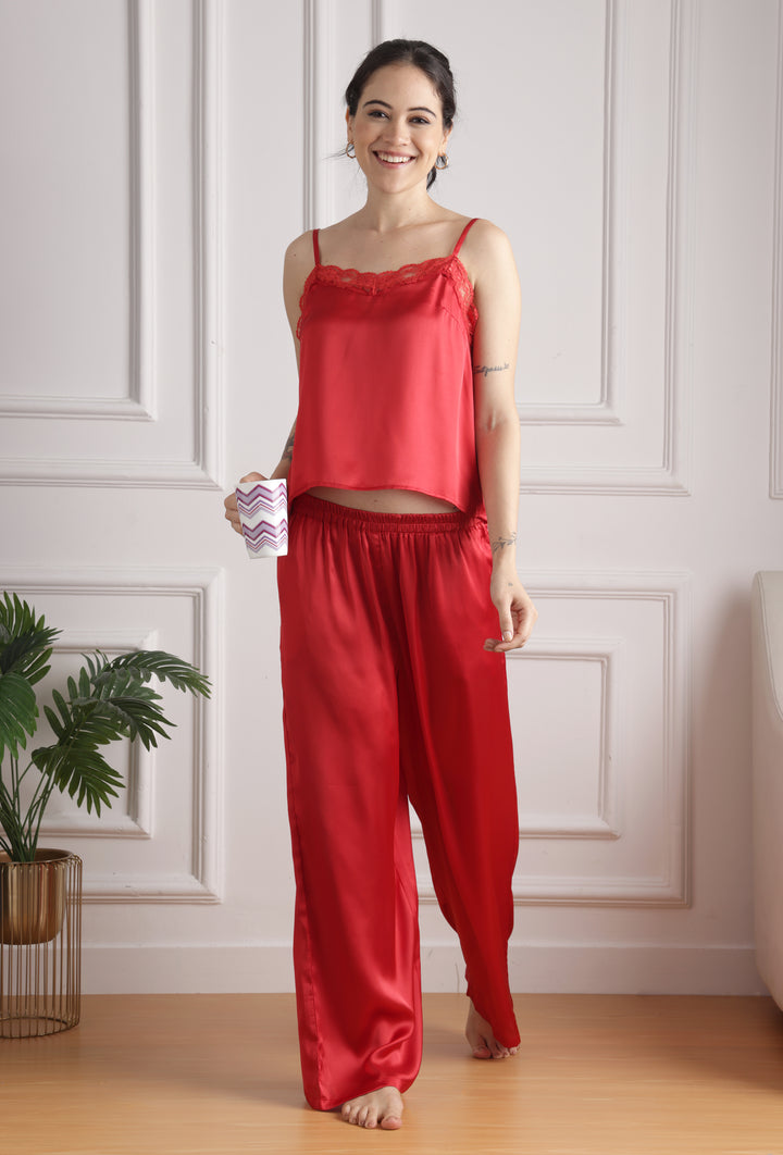 Crimson Cami Top satin pajama set for women