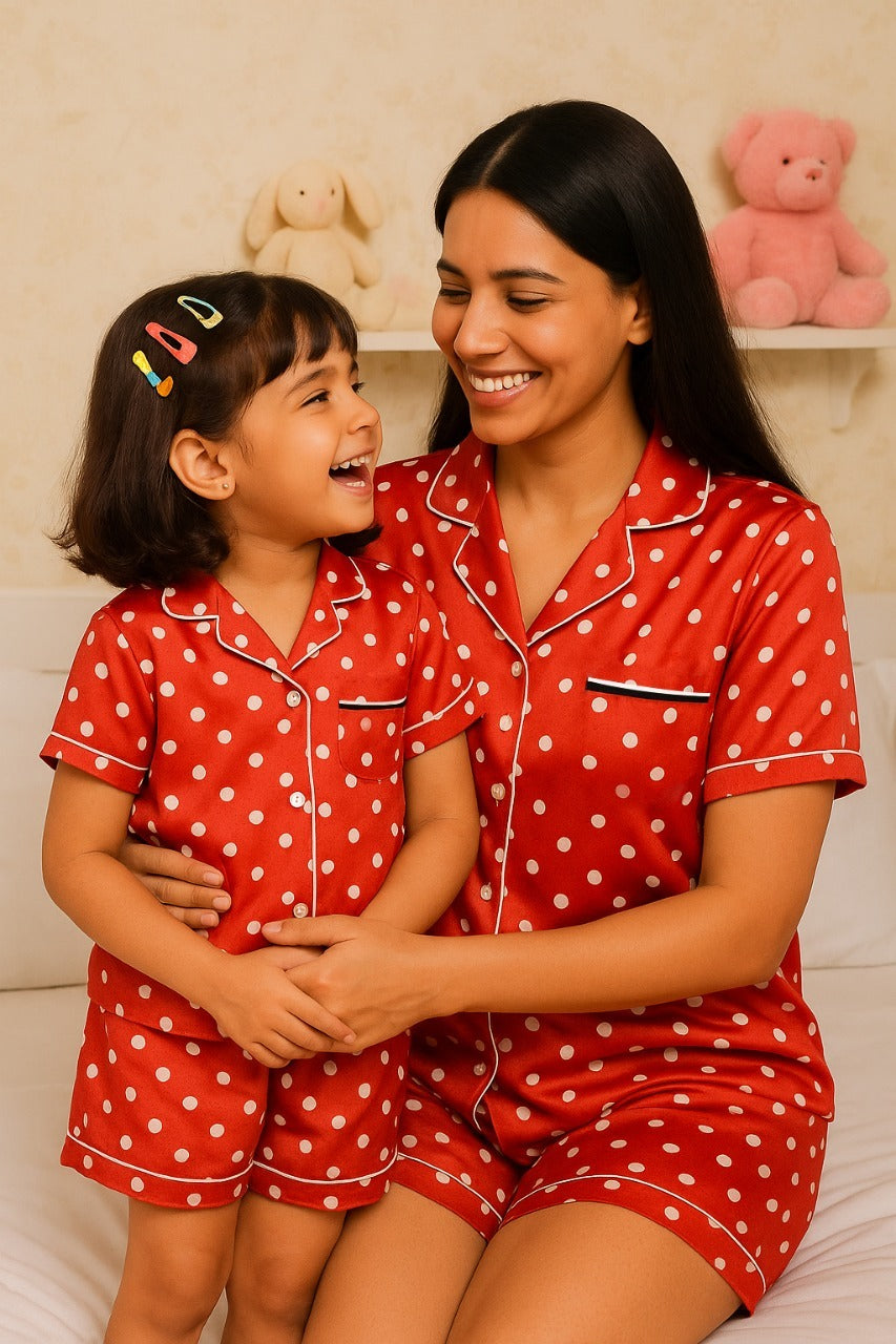 POPPY POLKA MOM AND ME COLLARD SHORT SET IN JAPAN SATIN