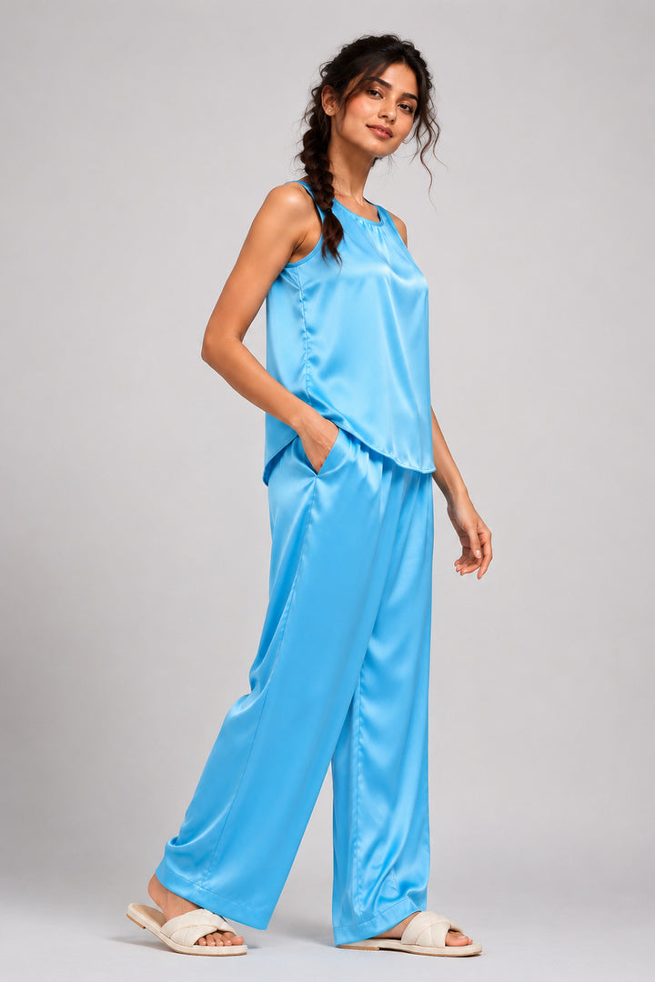 Aqua Bloom  Sleeveless PJ Set With Pocket