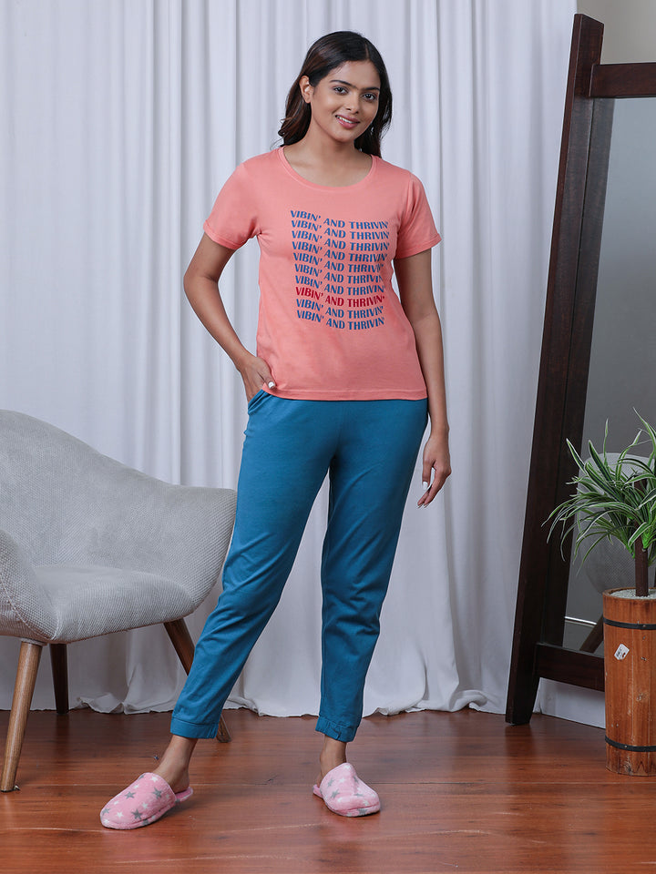 Typography Printed Pure Cotton Night Suit