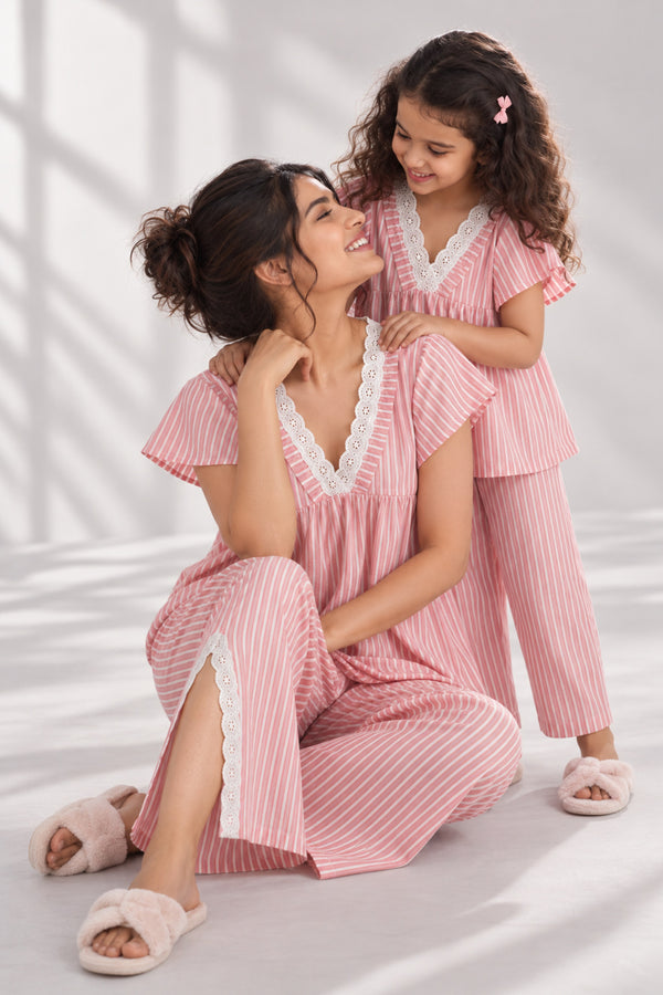 Mom & Me - Everyday Elegance Coral Stripe Sleep Set