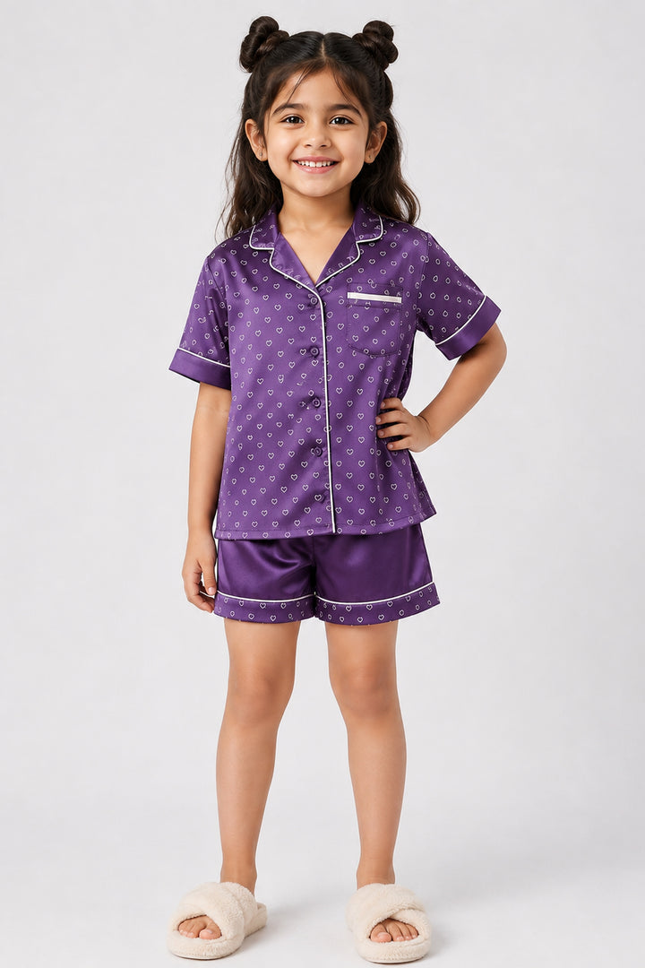 Lavender Love Kids Collared Short Set in Japan Satin