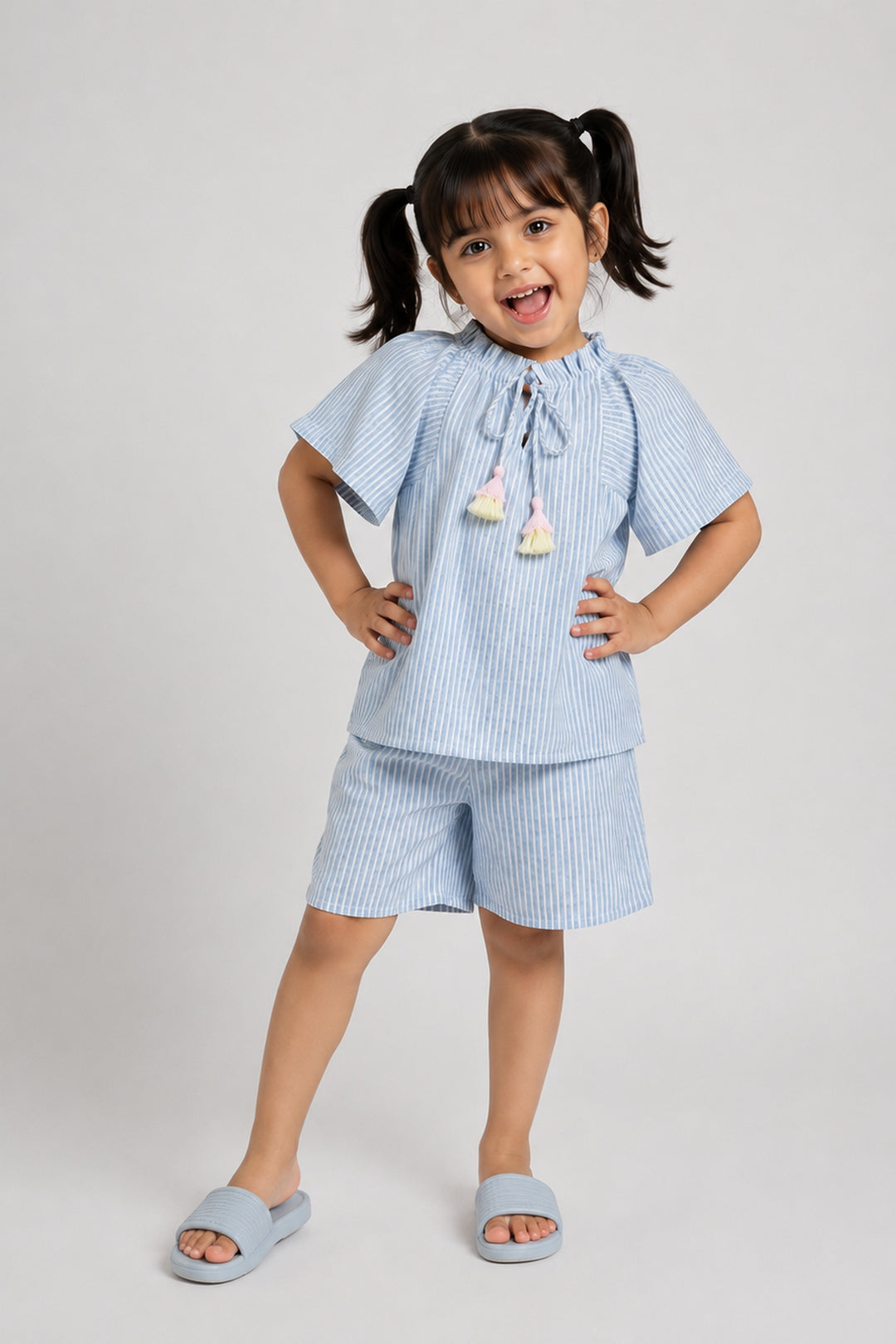 Urban Breeze Dusty Blue Stripe Kids Short Set