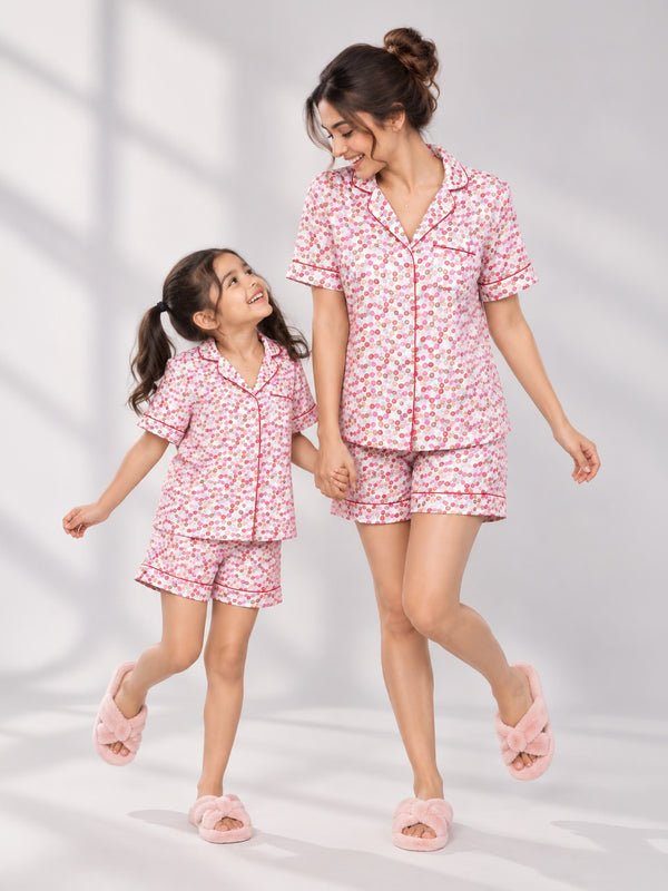 Cherry Crush Mom and Me Collard Short Set in Japan Satin