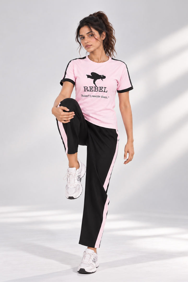 Slumber Jill Active Comfort Black & Pink Cotton Jersey Coord Set