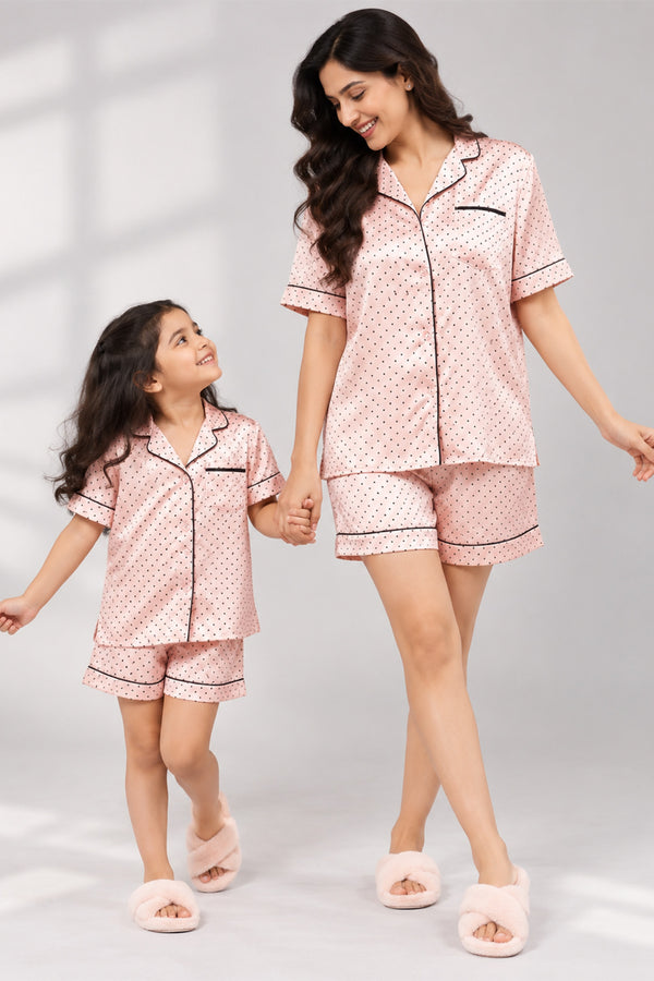 Mom & Me - Sweet Blush Collared Short Set in Japan Satin