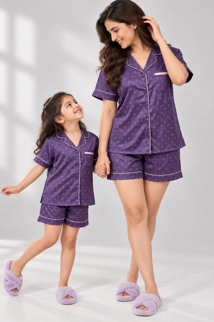 Mom & Me - Lavender Love Collared Short Set in Japan Satin