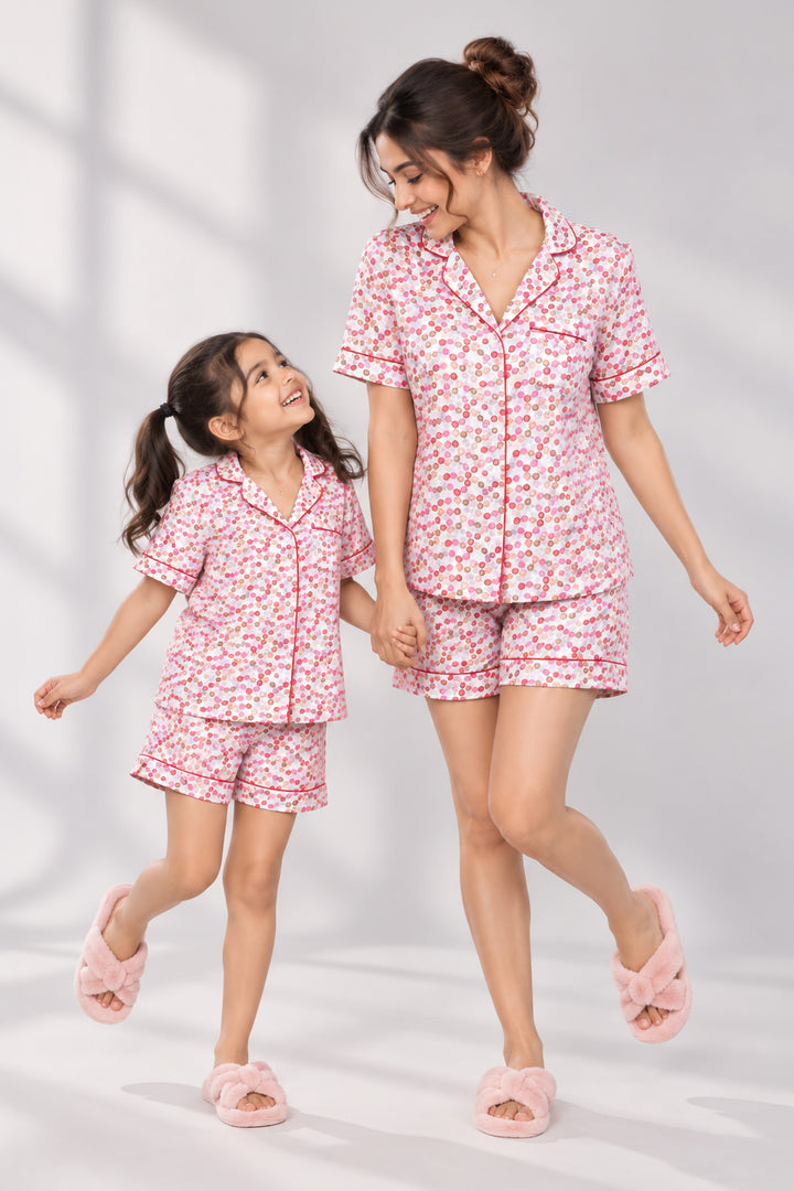 Cherry Crush Mom and Me Collard Short Set in Japan Satin