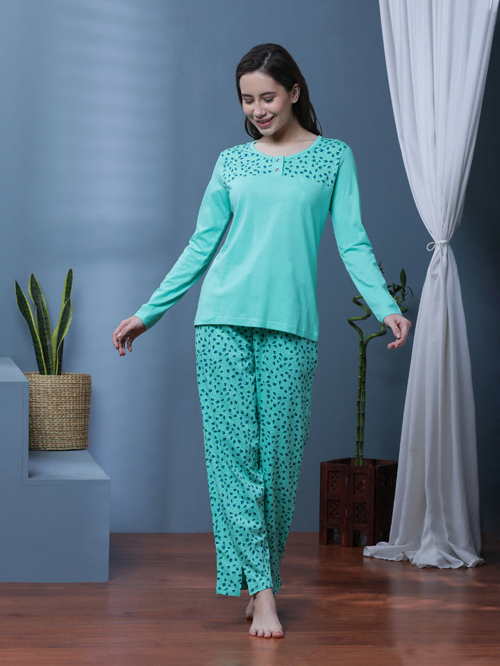 Abstract Printed Long Sleeves Pure Cotton Night suit