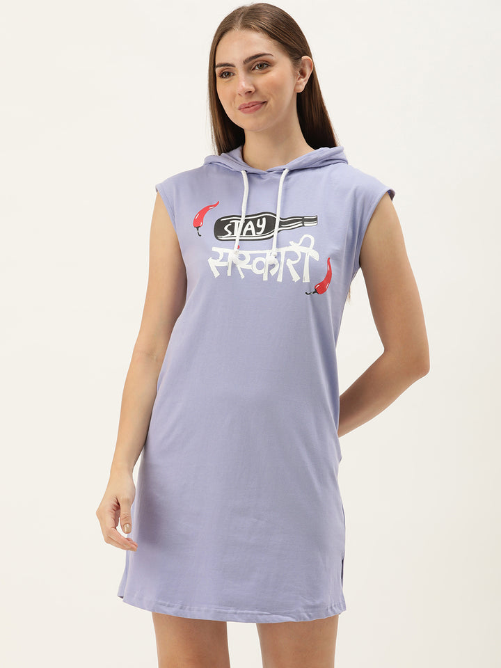 Printed Hooded Organic Cotton T-shirt Nightdress