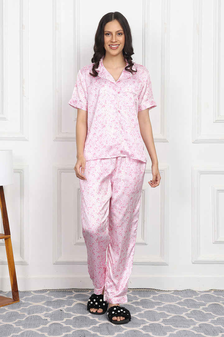 Floral Blush Button Down PJ Set in Japan Satin