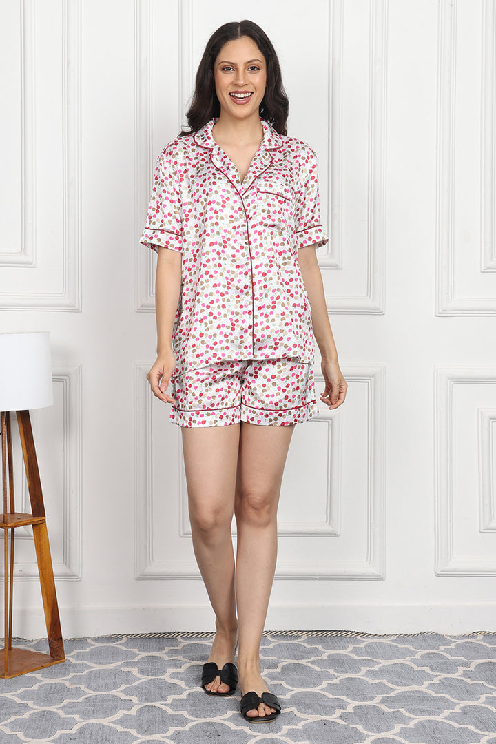 Cherry Crush Button Down Short Set in japan satin