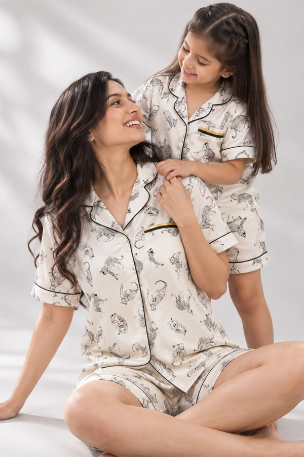 Mom & Me - Wild Elegance Collared Short Set in Japan Satin