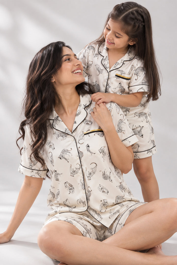 Mom & Me - Wild Elegance Collared Short Set in Japan Satin