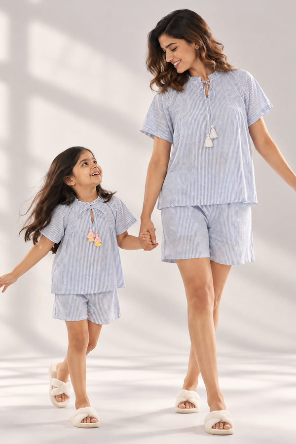 Mom & Me - Urban Breeze Dusty Blue Stripe Short Set