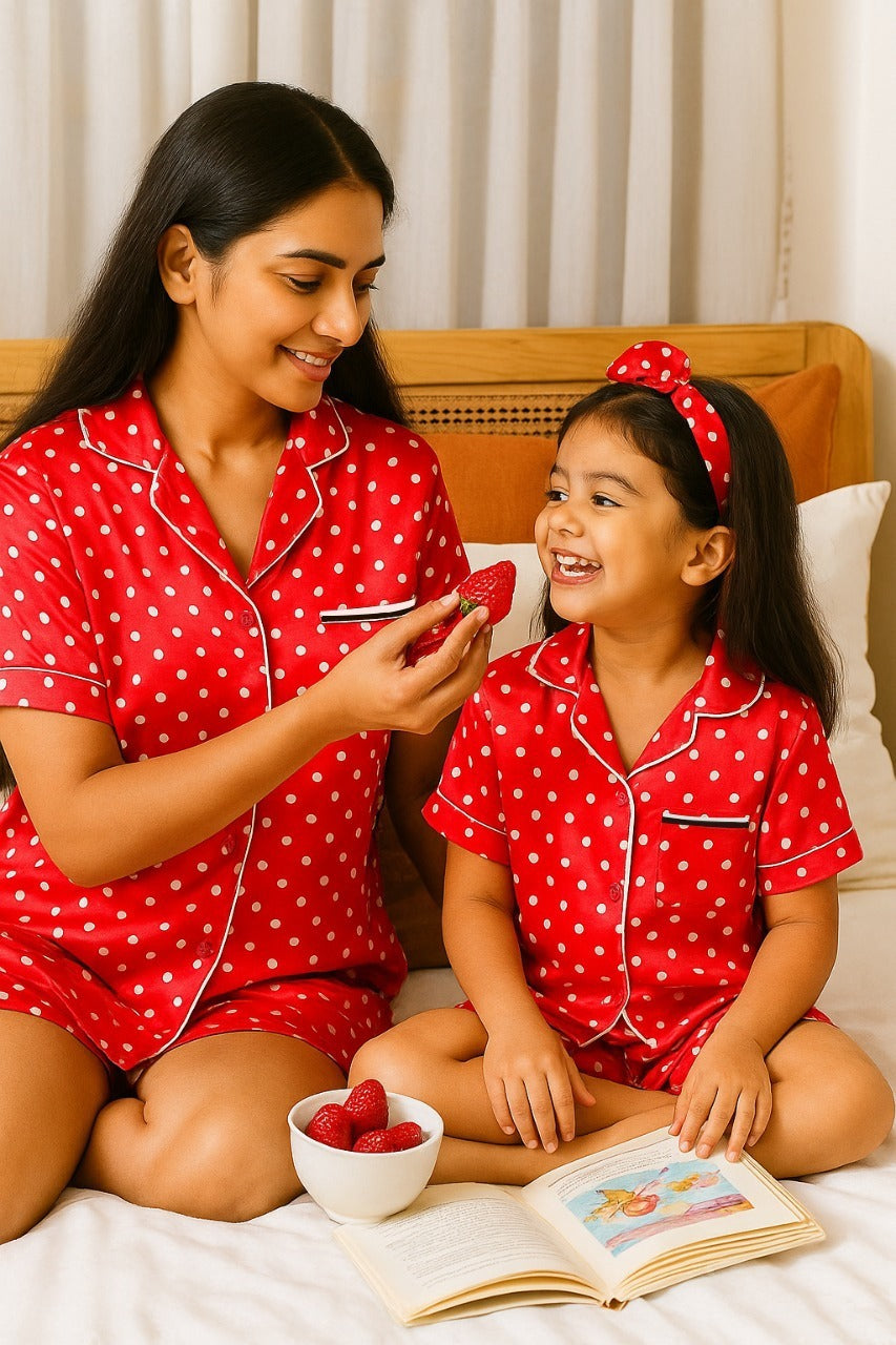 POPPY POLKA MOM AND ME COLLARD SHORT SET IN JAPAN SATIN