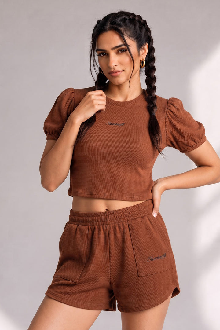 Mocha Bisque Waffle Knit Walk & Snooze Set