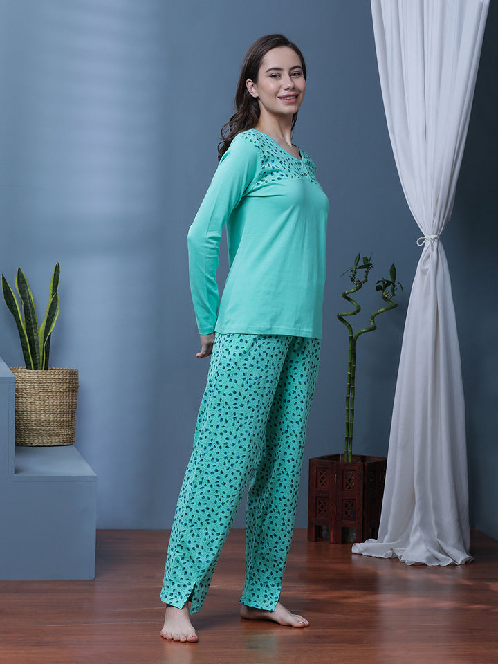Abstract Printed Long Sleeves Pure Cotton Night suit