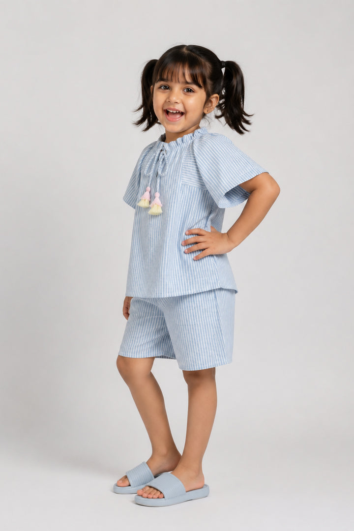 Urban Breeze Dusty Blue Stripe Kids Short Set
