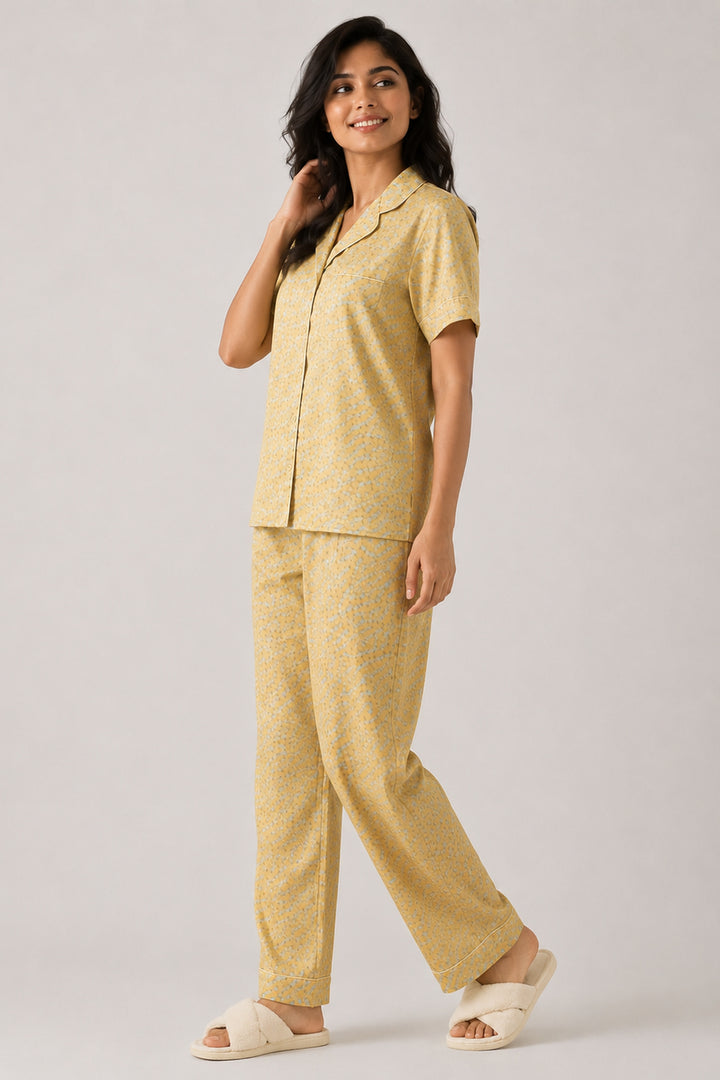 Mustard Bloom Button Down Long  PJ set in Japan Satin