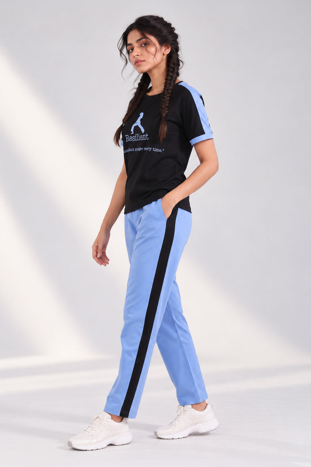Slumber Jill Active Comfort Black & Blue Cotton Jersey Coord Set