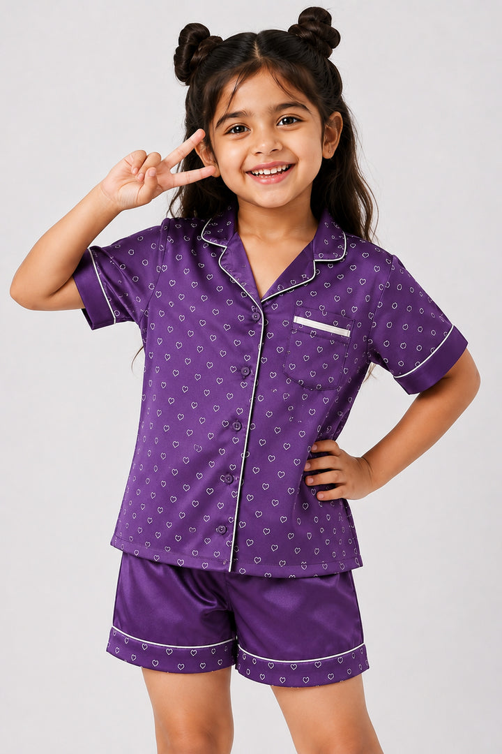 Lavender Love Kids Collared Short Set in Japan Satin