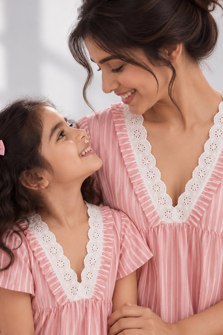 Mom & Me - Everyday Elegance Coral Stripe Sleep Set