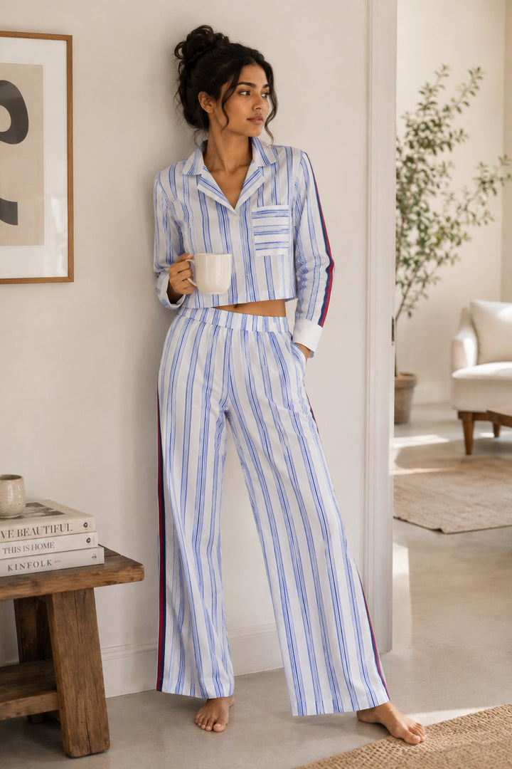 Urban Stripe Blue Cotton Co-ord