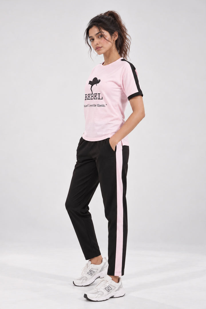 Slumber Jill Active Comfort Black & Pink Cotton Jersey Coord Set