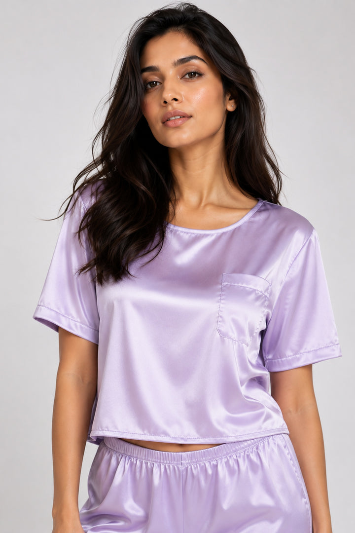 Lilac Haze  Bloom Half Sleeve PJ Set With Pocket