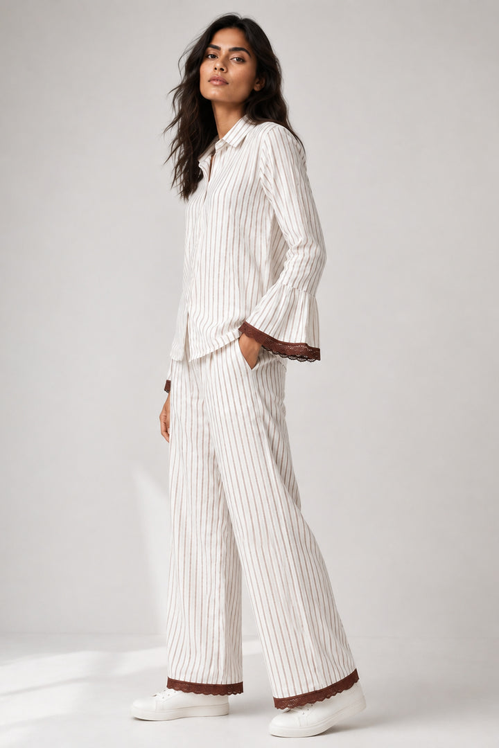 Mocha Mornings  Stripe Cotton Wide Leg Pants Co-ord Set