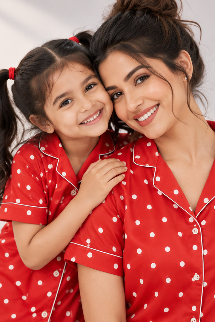 Mom & Me - Poppy Polka Collared Short Set in Japan Satin