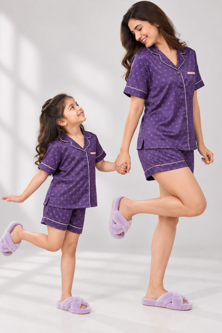 Mom & Me - Lavender Love Collared Short Set in Japan Satin