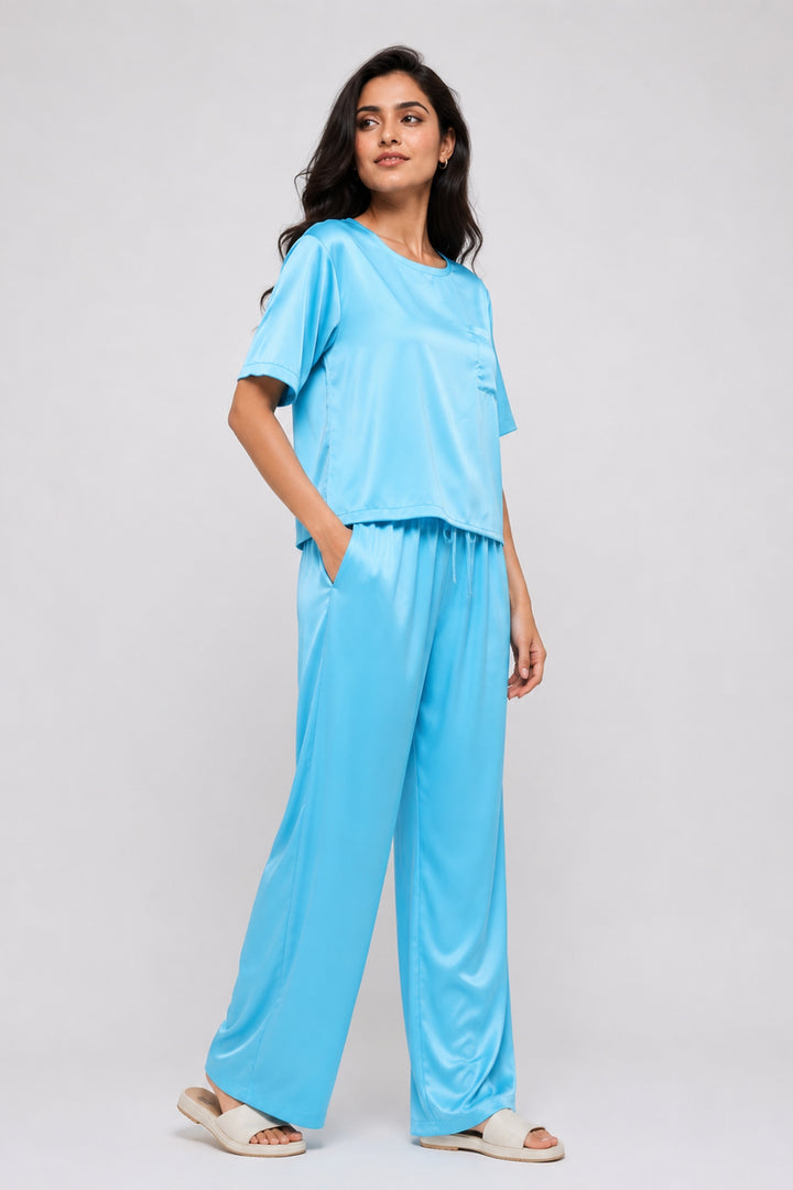 Aqua bloom half sleeve pj set with pocket