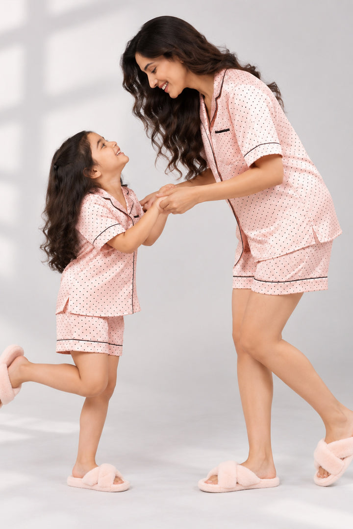 Mom & Me - Sweet Blush Collared Short Set in Japan Satin