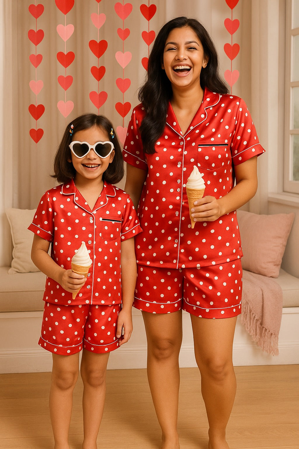 POPPY POLKA MOM AND ME COLLARD SHORT SET IN JAPAN SATIN