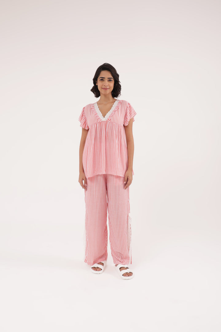 Everyday Elegance coral Stripe PJ Set