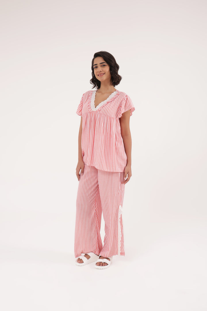 Everyday Elegance coral Stripe PJ Set