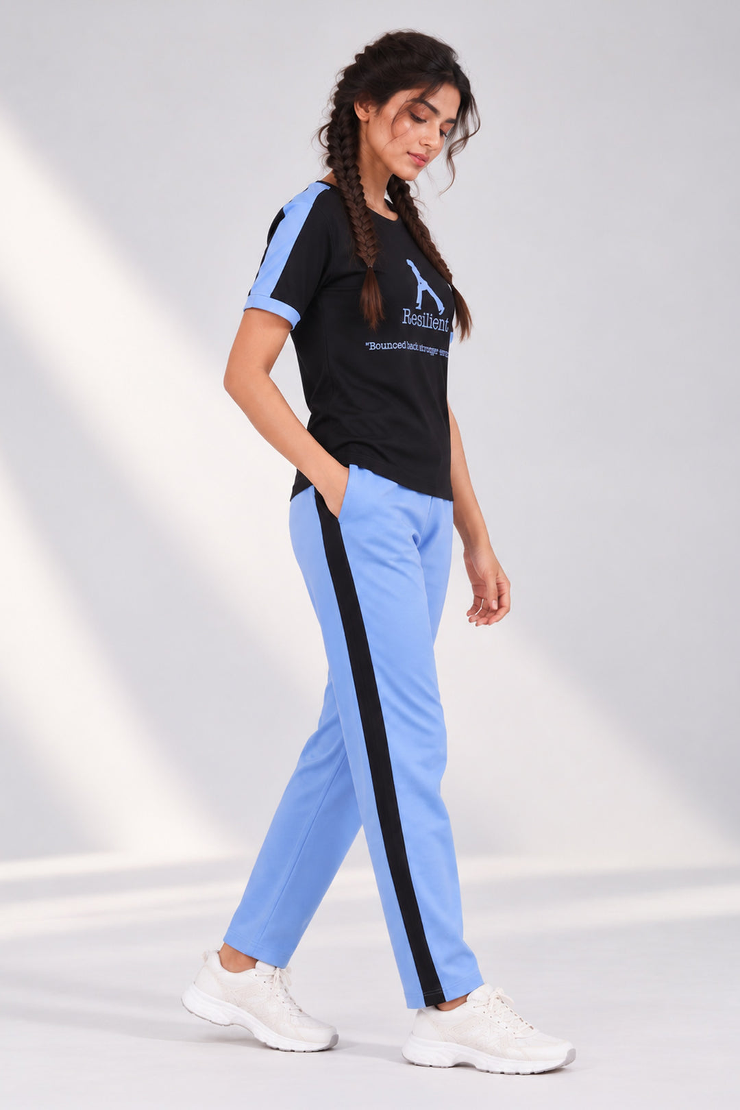 Slumber Jill Active Comfort Black & Blue Cotton Jersey Coord Set