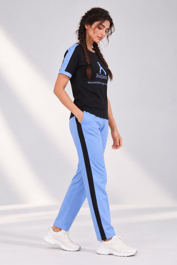 Slumber Jill Active Comfort Black & Blue Cotton Jersey Coord Set
