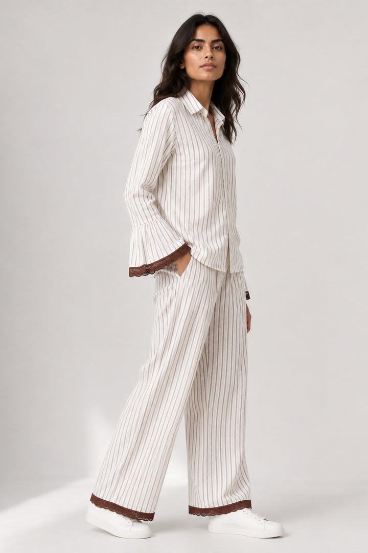 Mocha Mornings  Stripe Cotton Wide Leg Pants Co-ord Set