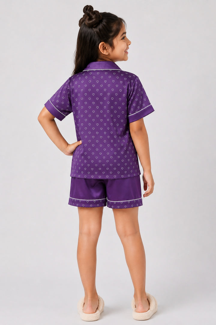 Lavender Love Kids Collared Short Set in Japan Satin