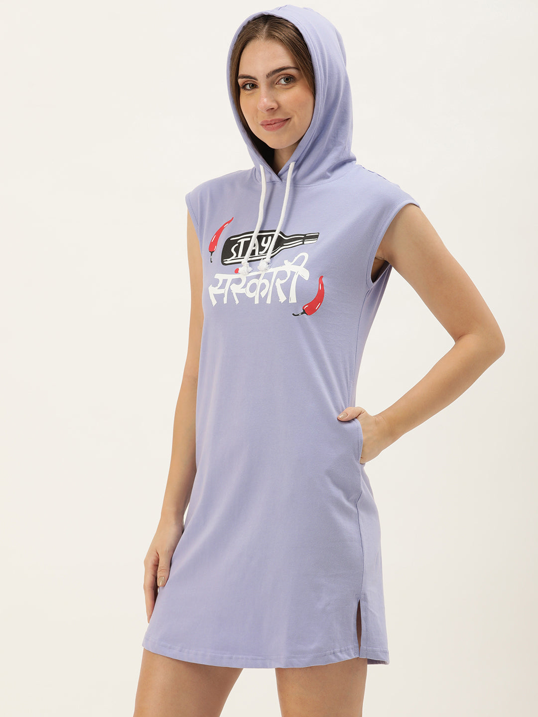 Printed Hooded Organic Cotton T-shirt Nightdress